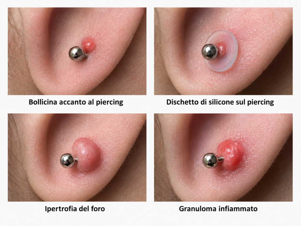 Bollicina vicino al piercing: esempi di irritazione, ipertrofia e granuloma